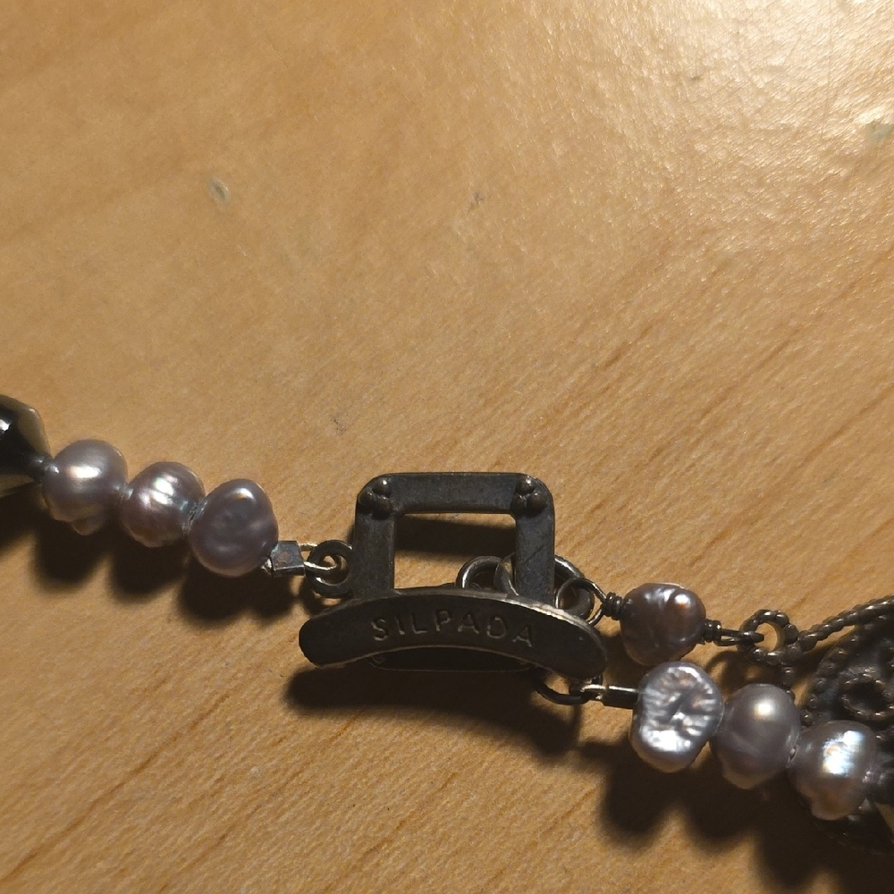 Silpada Metallic Hematite Beaded Necklace with Charm Drop - Picture 3 of 5